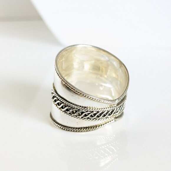 Concave Bali Ring, Sterling Silver Ring, Wide Light Band , Statement Thumb Band - Picture 8 of 10